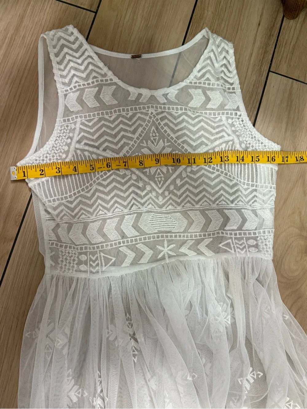 Free People White Embroidered Sheer Mesh Boho Mini Dress S